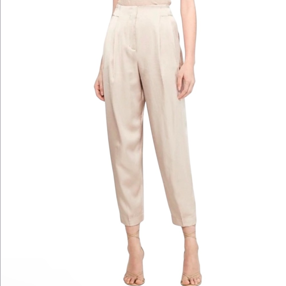Express Women’s Nude Sorbet High Waist Pleat Front Satin Ankle Pants- Size XS